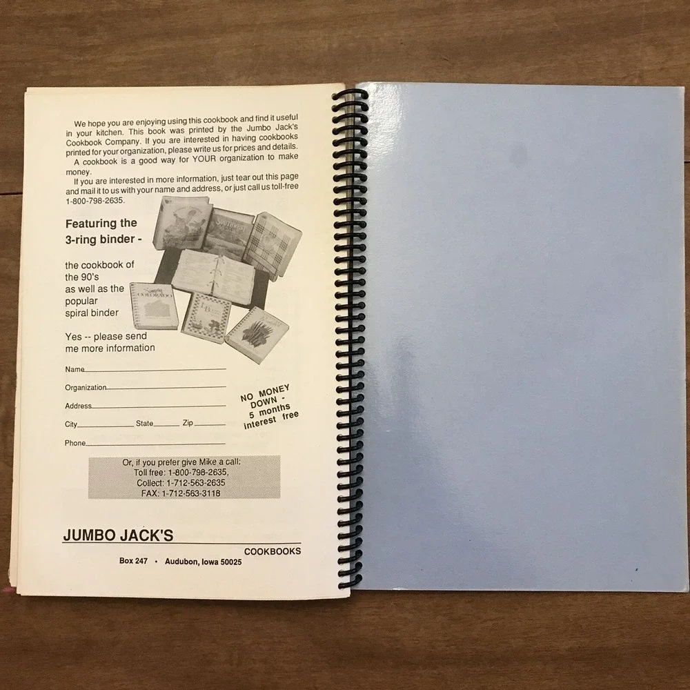 Faith Bible Church Local VTG Spiral Cookbook 1992 Jumbo Jacks What's Cooking